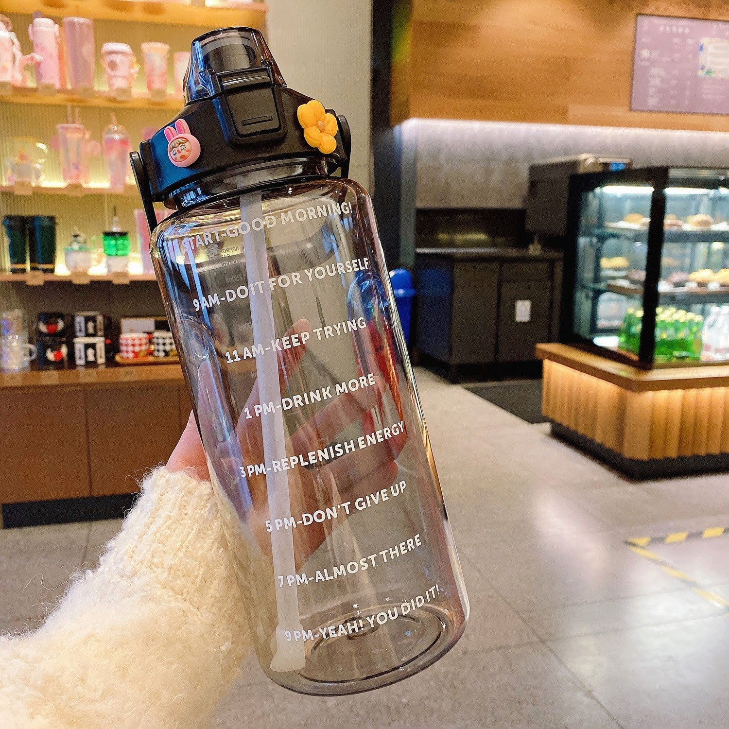Garrafa de água transparente TikTok à prova de vazamento 2000ml Rede Canan