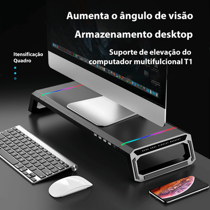 Mesa suporte para monitor com LED e 4 entradas USB - Rede Canan