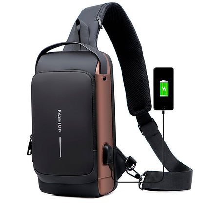 Mochila impermeável com entrada USB para carregamento de bateria de telefone celular e bloqueio/trava antifurto Rede Canan
