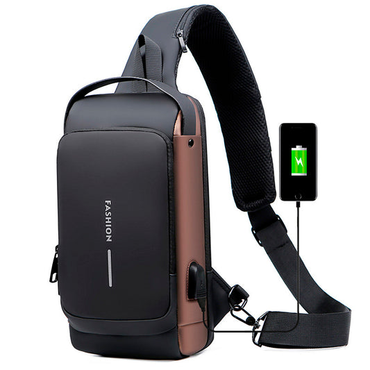 Mochila impermeável com entrada USB para carregamento de bateria de telefone celular e bloqueio/trava antifurto Rede Canan