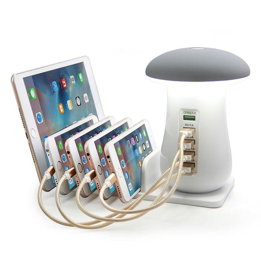 Luminária com 5 entradas USB para carregamento e suporte acoplado Rede Canan