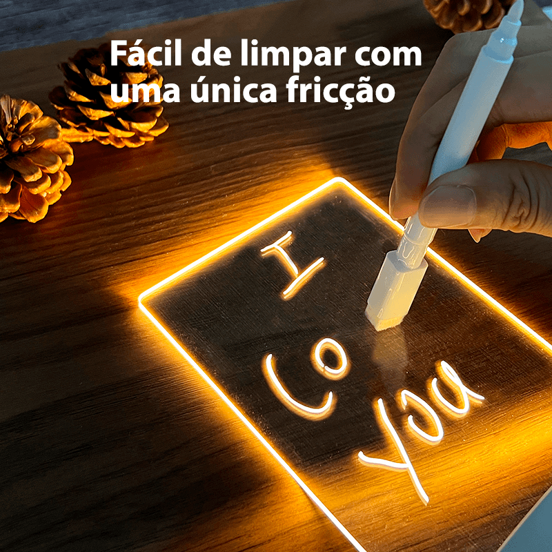 Placa de LED em acrílico com caneta para anotações - Rede Canan