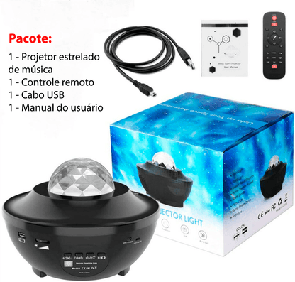 Projetor de luz céu estrelado/galáxia com caixa de som via bluetooth ou cartão - Rede Canan