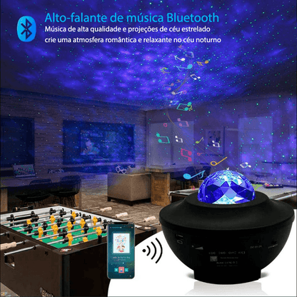 Projetor de luz céu estrelado/galáxia com caixa de som via bluetooth ou cartão - Rede Canan